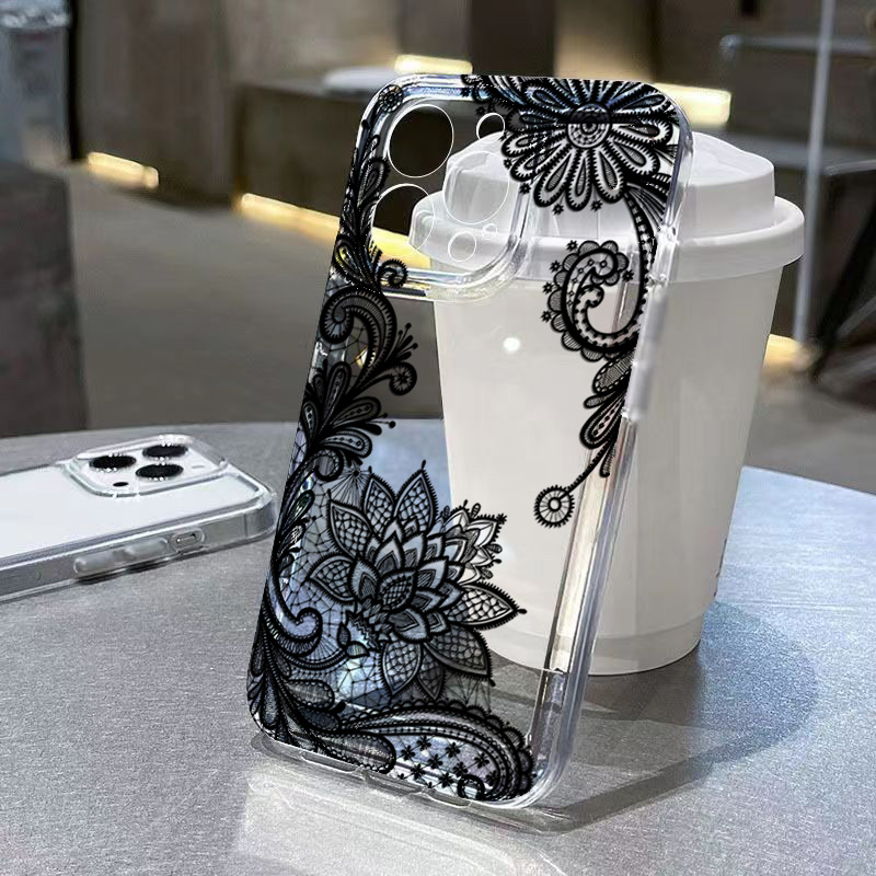Phone Cases Trendy - Trendy Black Lace Flower Pattern Phone