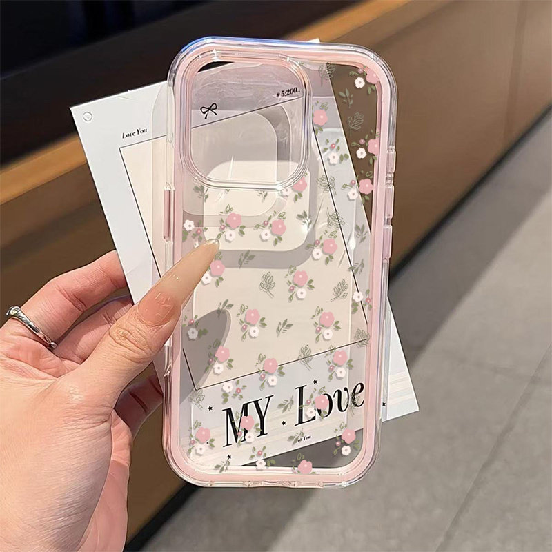 Phone Cases Usa - Green Leaves Pink Flower 2in1 Clear