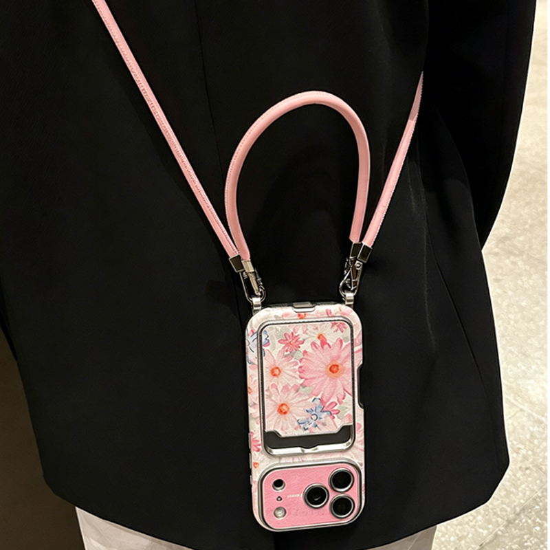 Phone Cases That Hold Cards - Pink Floral Faux Leather Texture Card