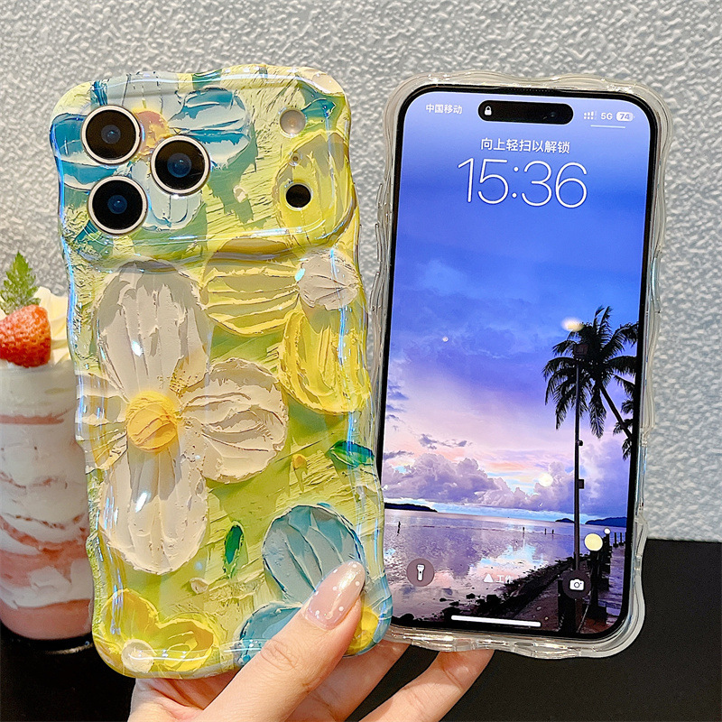Phone Cases Usa - Fashion Oil Painting Flowers Wavy Phone